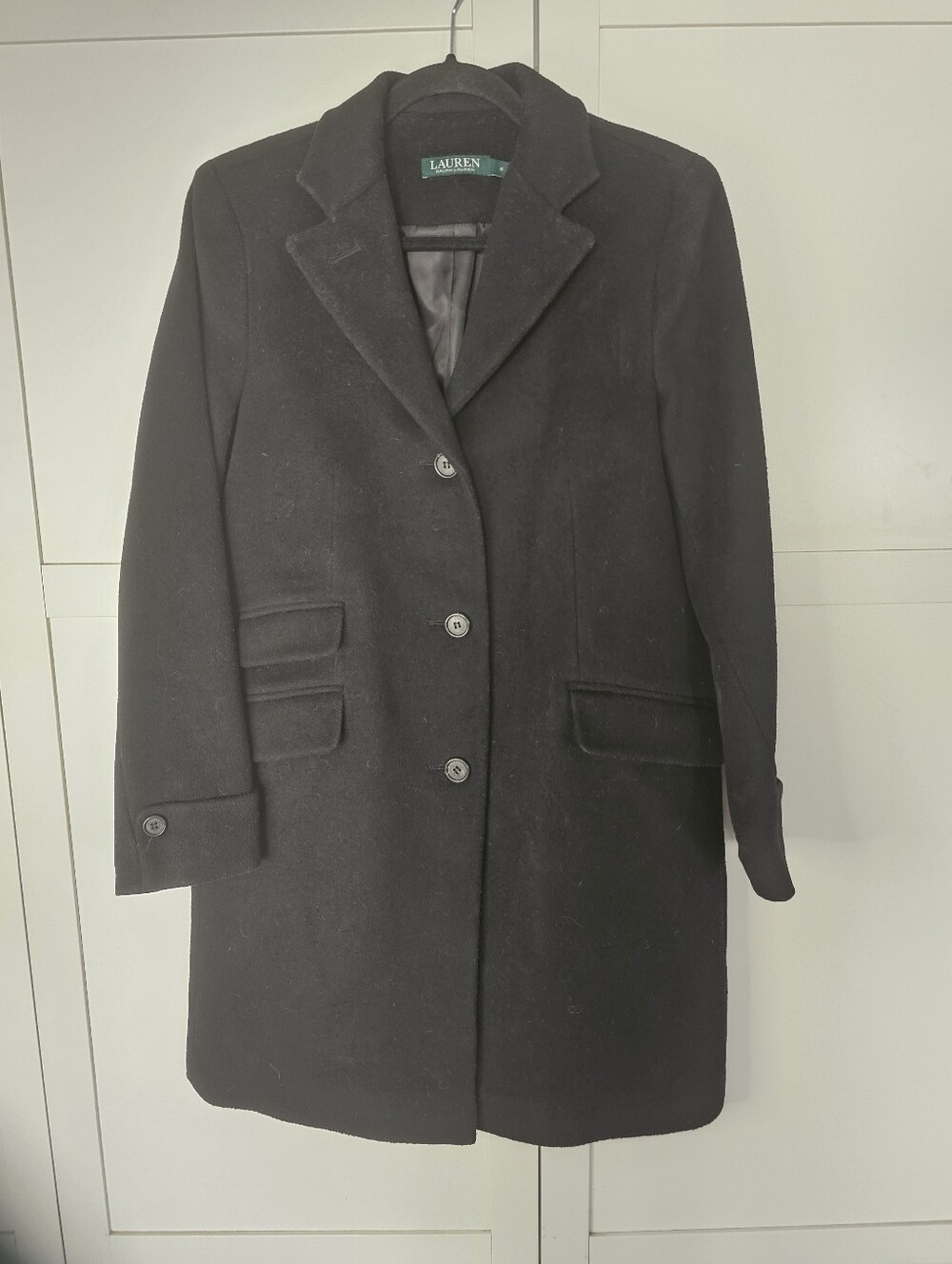 Lauren Ralph Lauren Size 6 (Small) Black Long Wool Blend Coat Tailored Classic